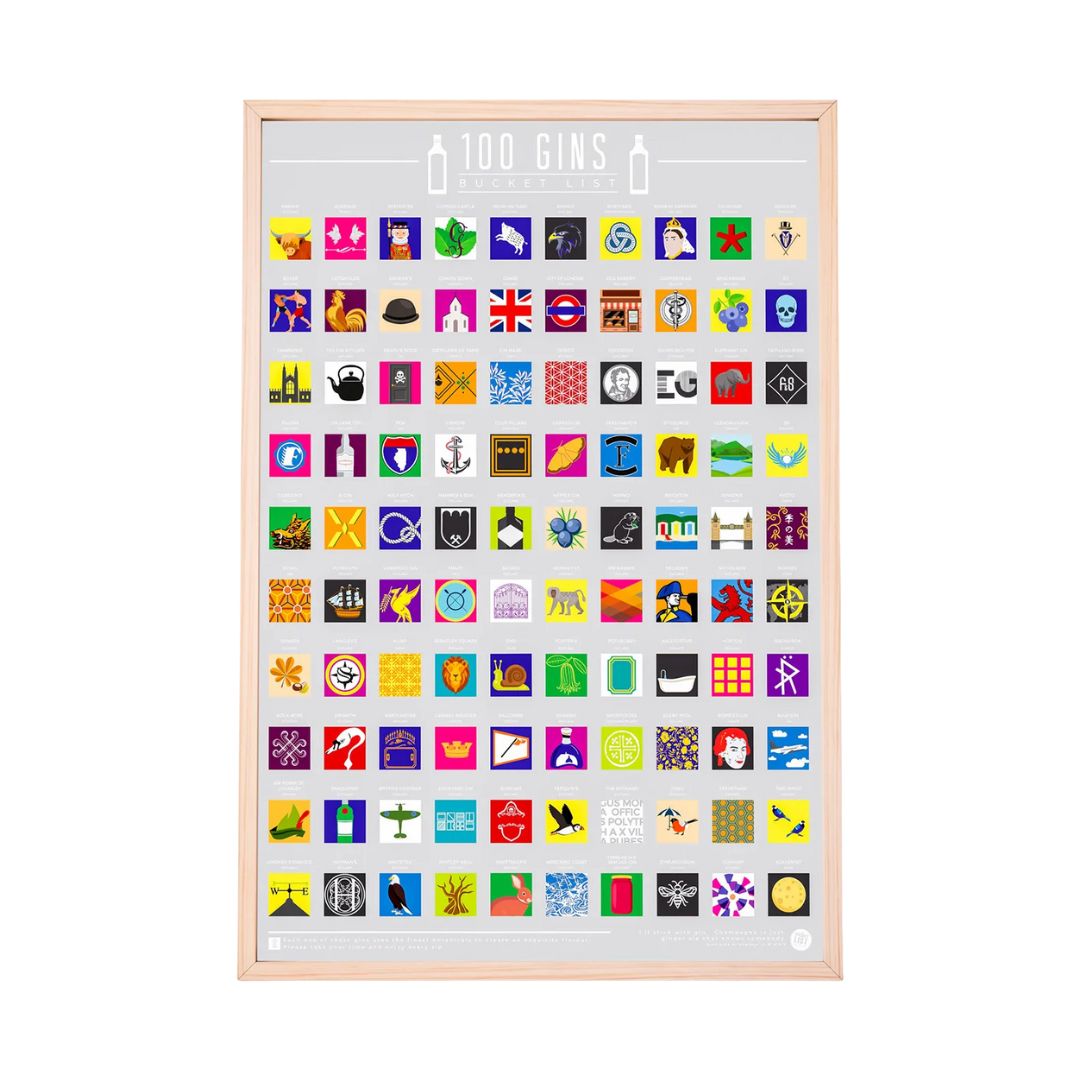 100 Gins Scratch-Off Bucket List Poster