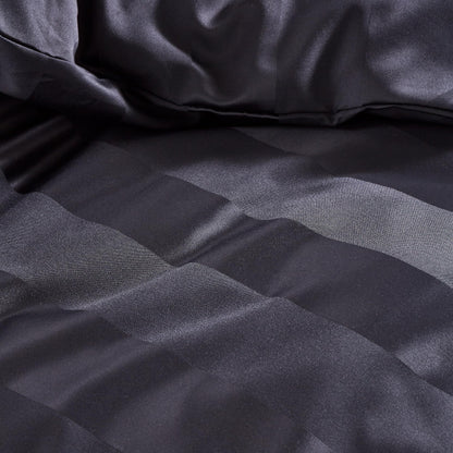 Playboy Black Soft Satin Stripe Single Duvet Set