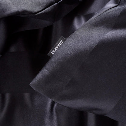 Playboy Black Soft Satin Stripe Single Duvet Set