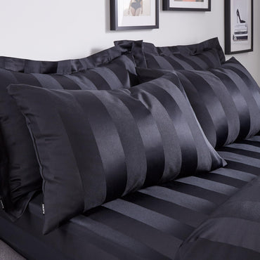 Playboy Black Soft Satin Stripe Single Duvet Set