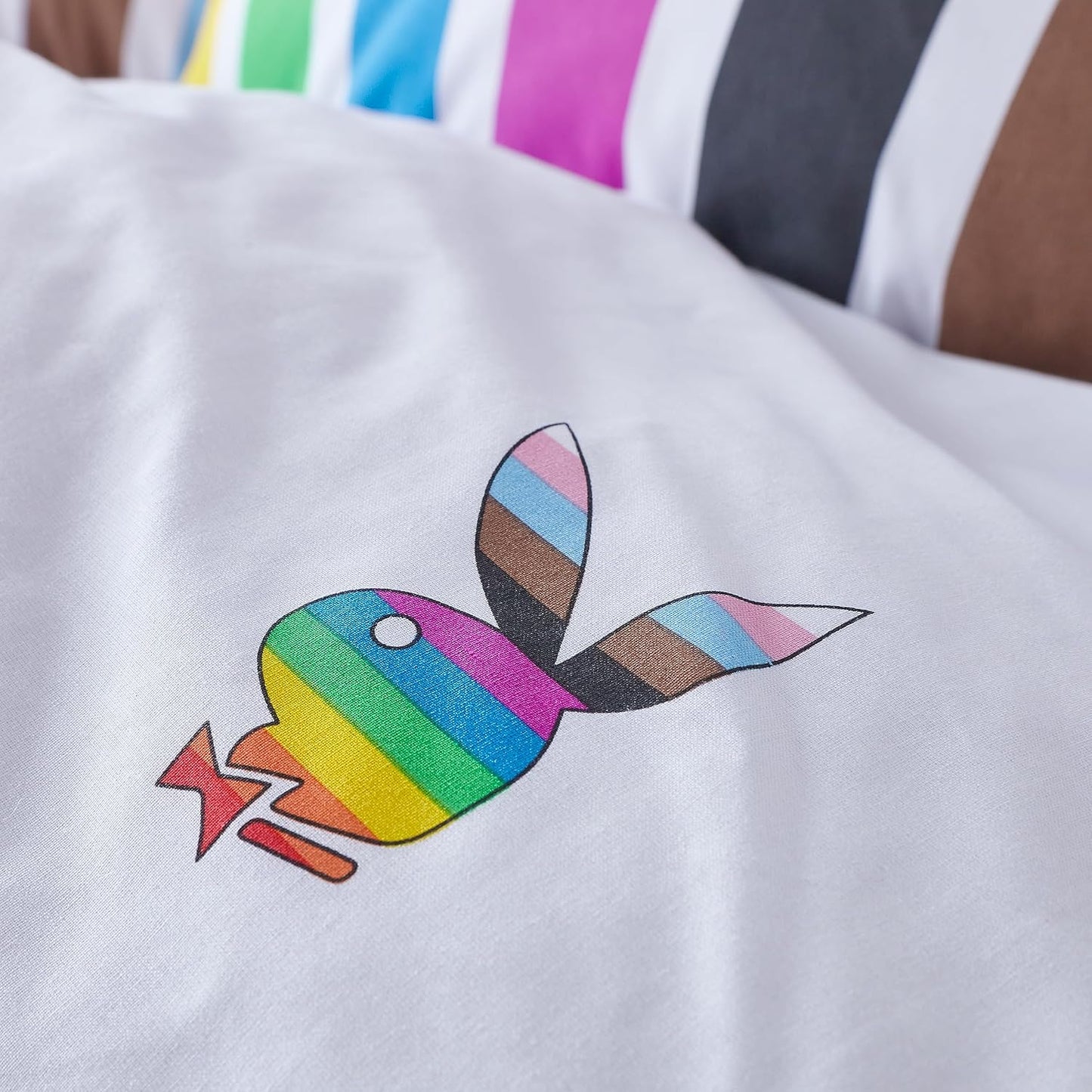 Playboy Rainbow Bunny Reversible Double Duvet Cover Set