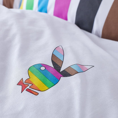Playboy Rainbow Bunny Reversible Double Duvet Cover Set