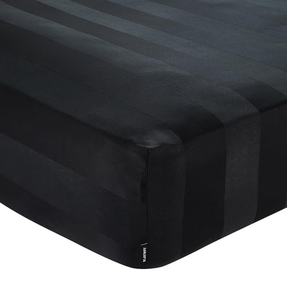 Playboy Soft Satin Stripe Double Fitted Black Sheet