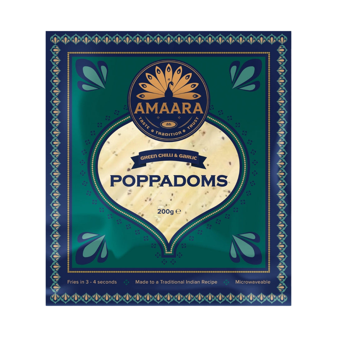 Amaara Green Chilli & Garlic Poppadoms