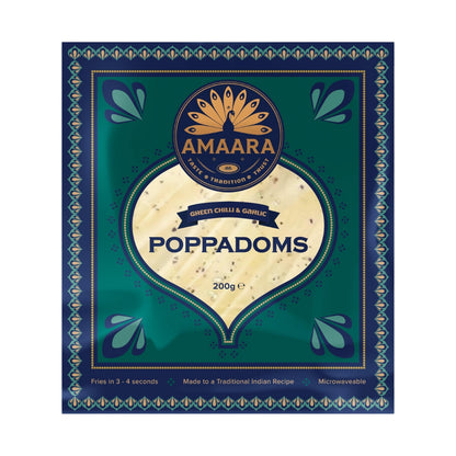 Amaara Green Chilli & Garlic Poppadoms