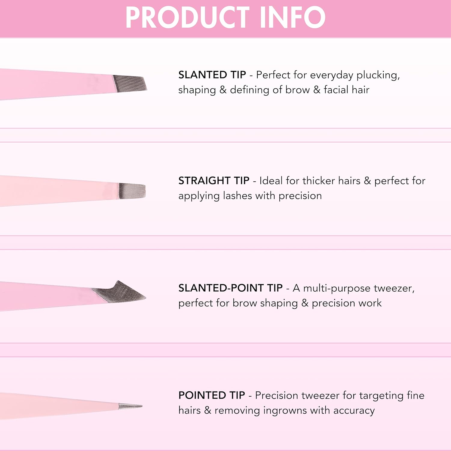 Brushworks 4 Piece Combination Tweezer Set - Pink 3
