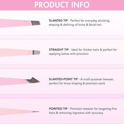 Brushworks 4 Piece Combination Tweezer Set - Pink 3