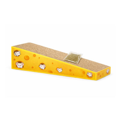 Cheese Shaped Cardboard Pet Cat Scratcher Toy + Catnip
