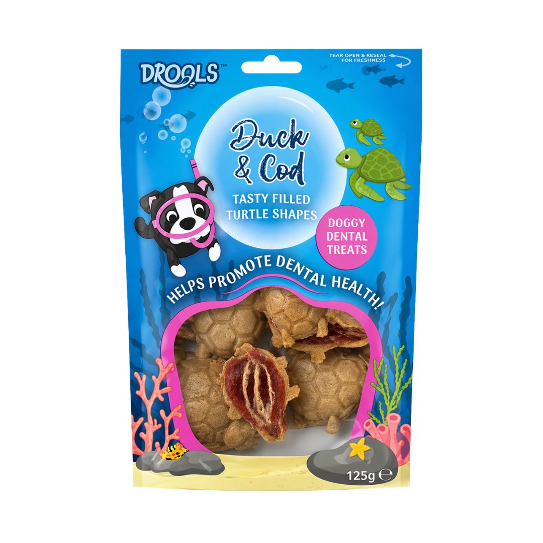 Drools Duck & Cod Filled Turtle Shape Dog Dental Treats