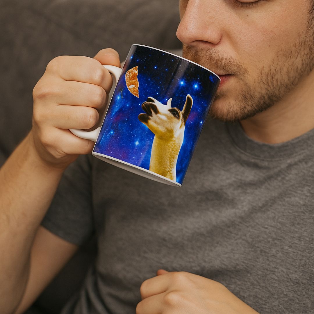 Llama in Space Pizza Edition Mug