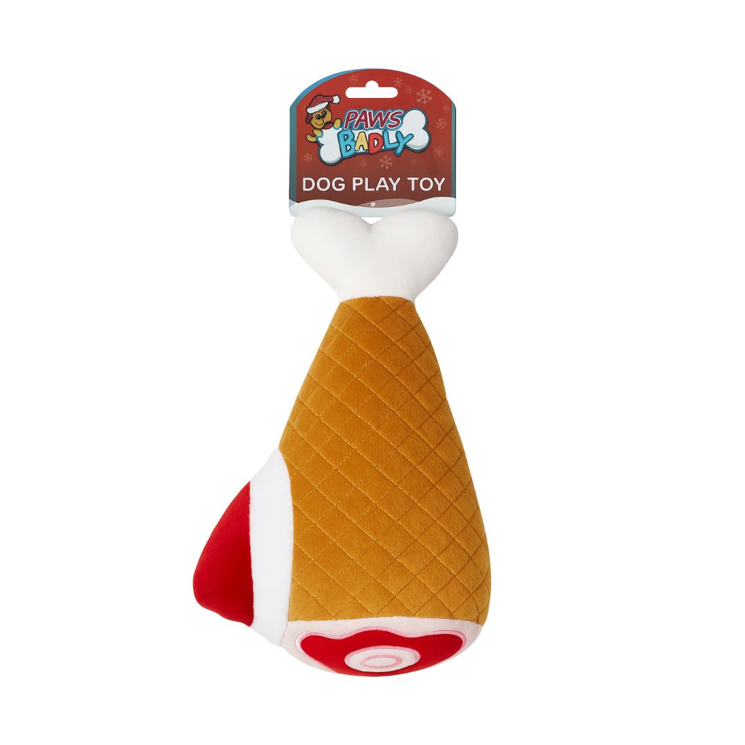 Paws Behavin’ Badly Plush Dog Play Toy Xmas Turkey Leg
