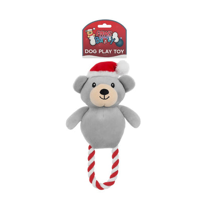 Paws Behavin’ Badly Santa Bear Plush Dog Squeaky Rope Toy