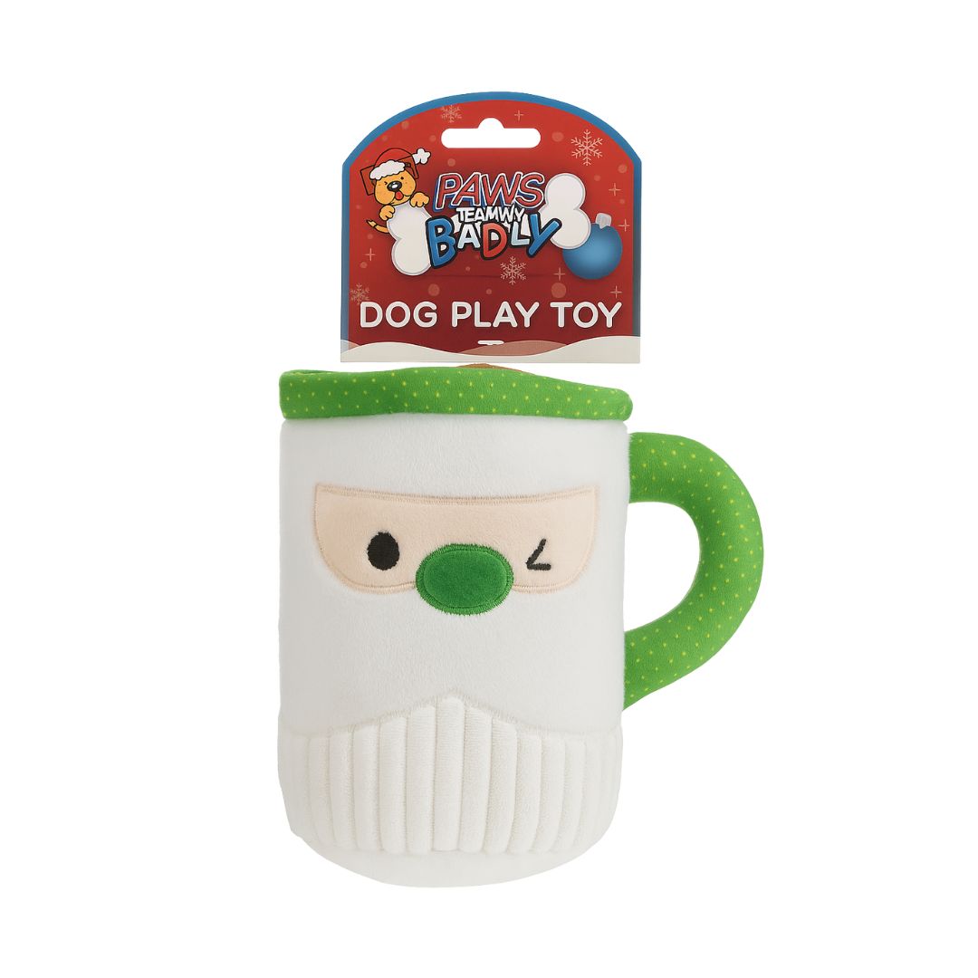 Paws Behavin’ Badly Santa Festive Mug Plush Dog Toy