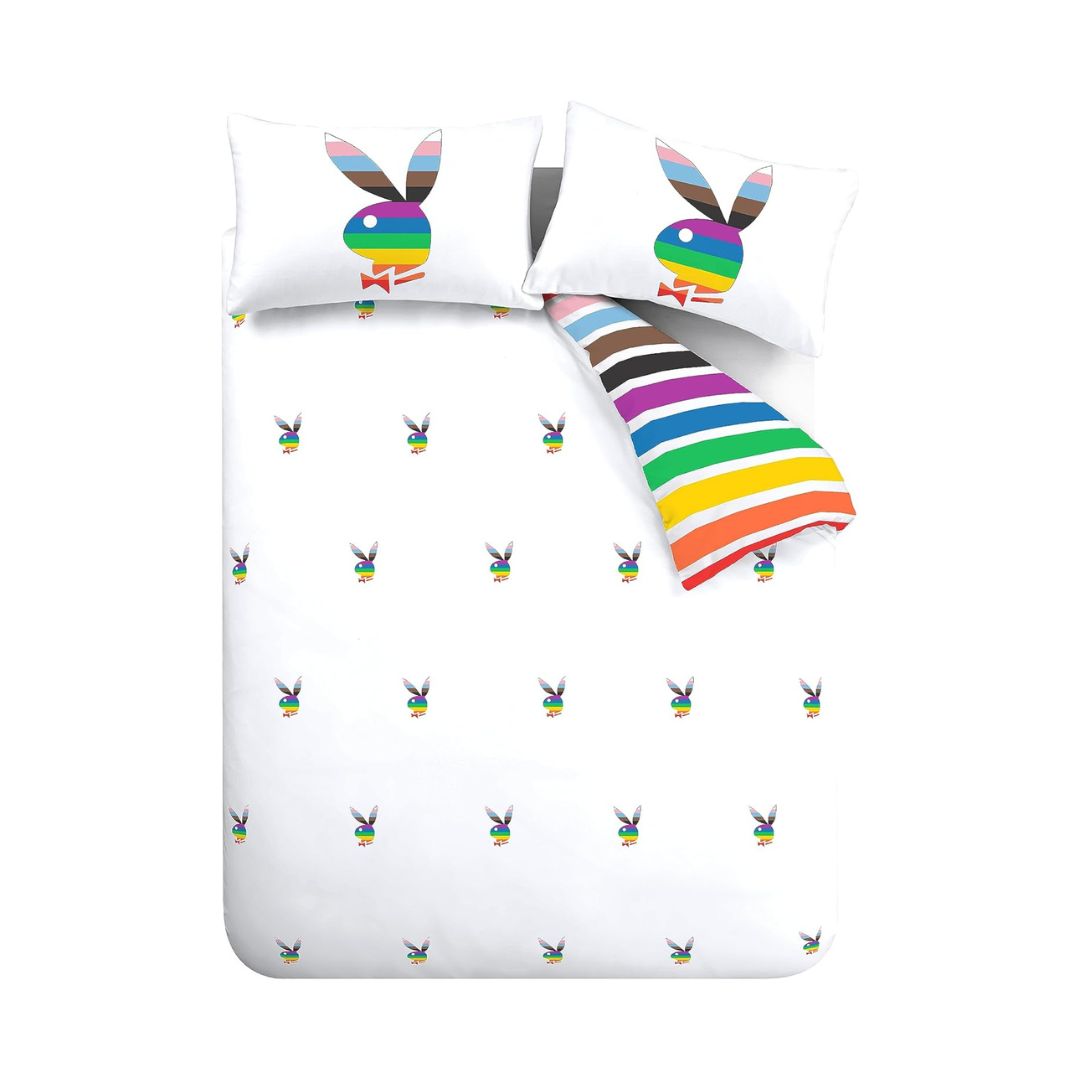 Playboy Rainbow Bunny Reversible Double Duvet Cover Set