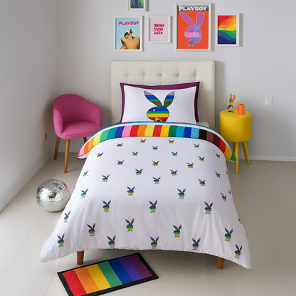 Playboy Rainbow Bunny Reversible Double Duvet Cover Set
