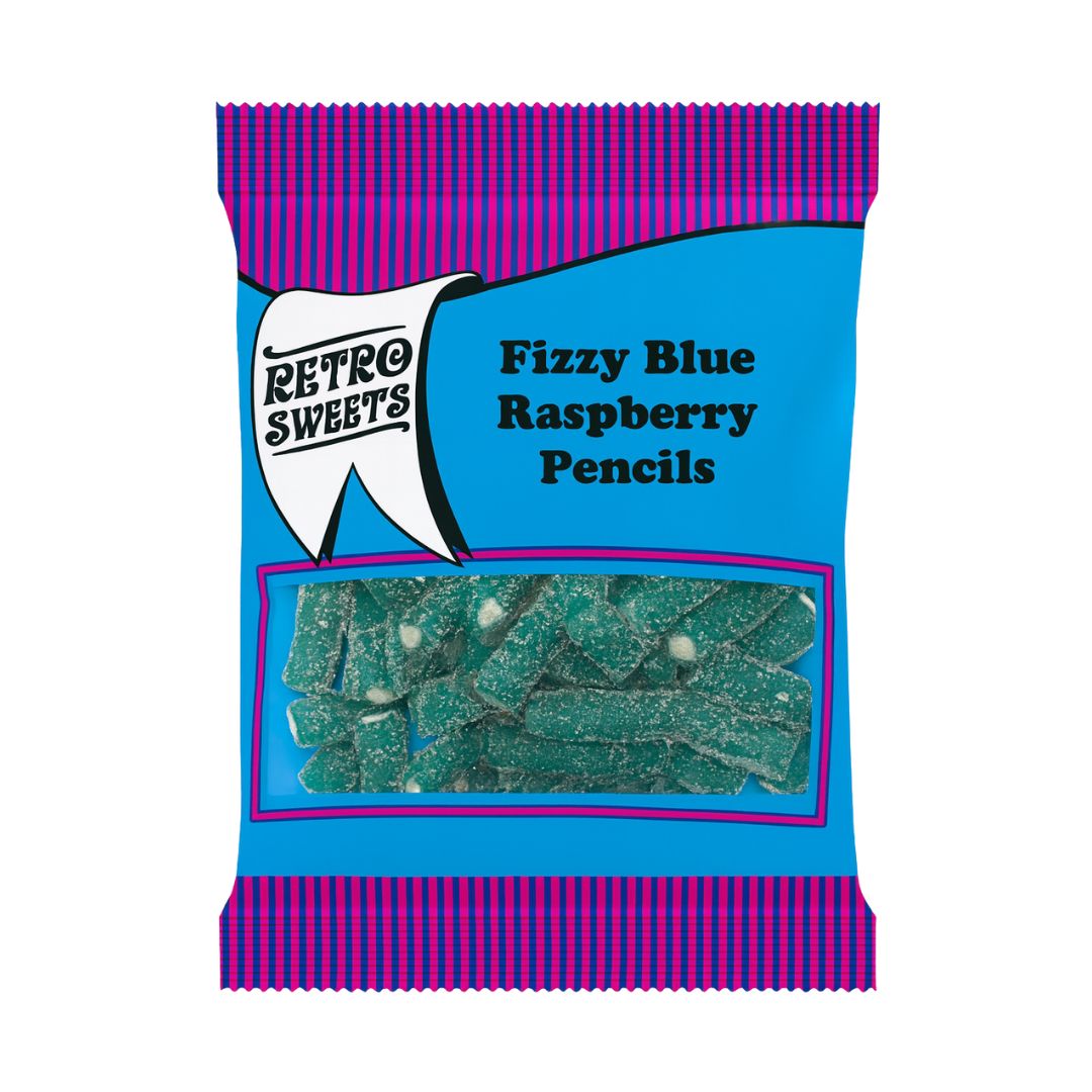 Retro Pick N Mix Sweets Fizzy Blue Raspberry Pencils