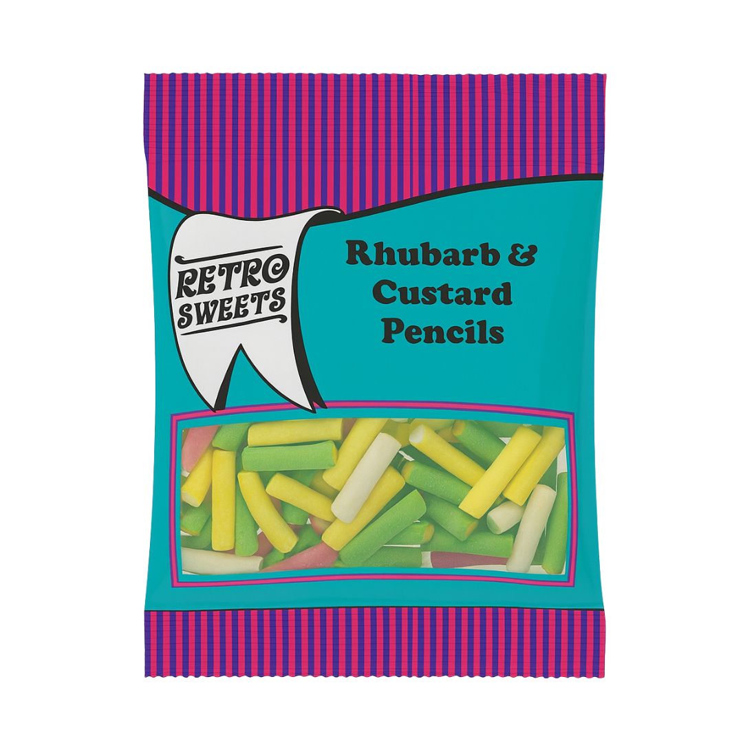Retro Pick N Mix Sweets Rhubarb & Custard Pencils