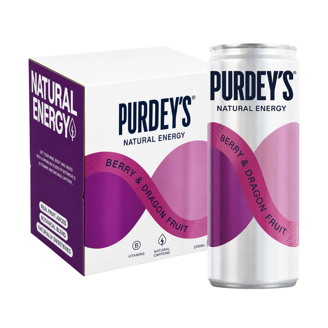 Purdey’s Sparkling Berry & Dragonfruit Natural Energy Drinks