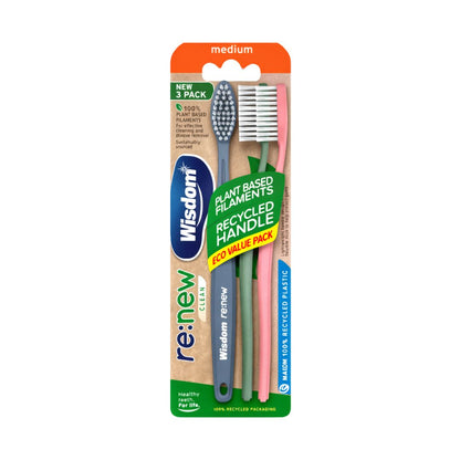 Wisdom Re:new Medium Toothbrush 3 Pack