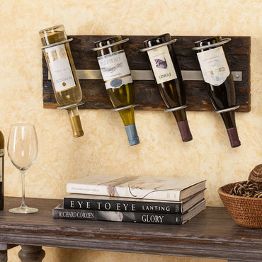 Antique Old Wood Wall Wine Holder 4 Bottle Rack