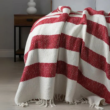 Red & White Christmas Herringbone Stripe Throw