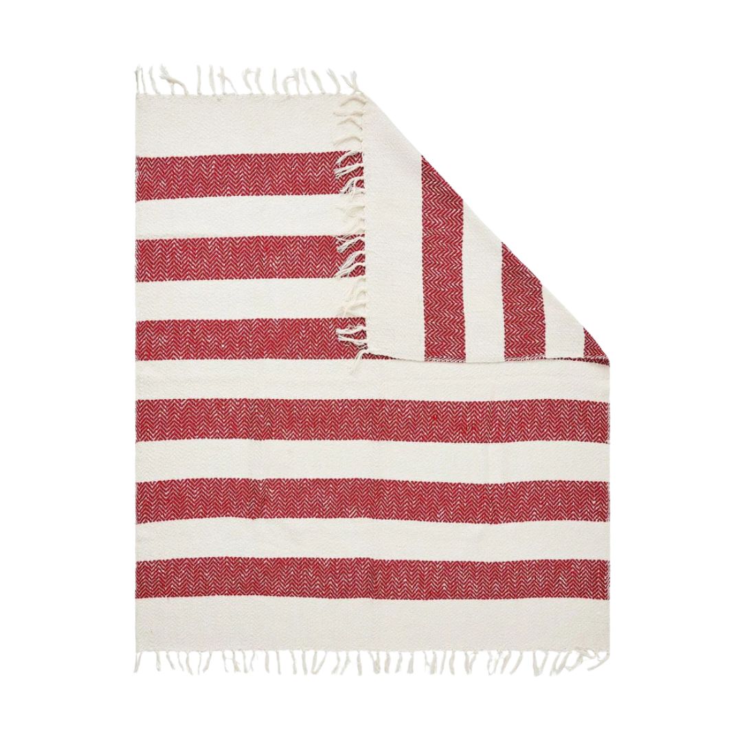 Red & White Christmas Herringbone Stripe Throw