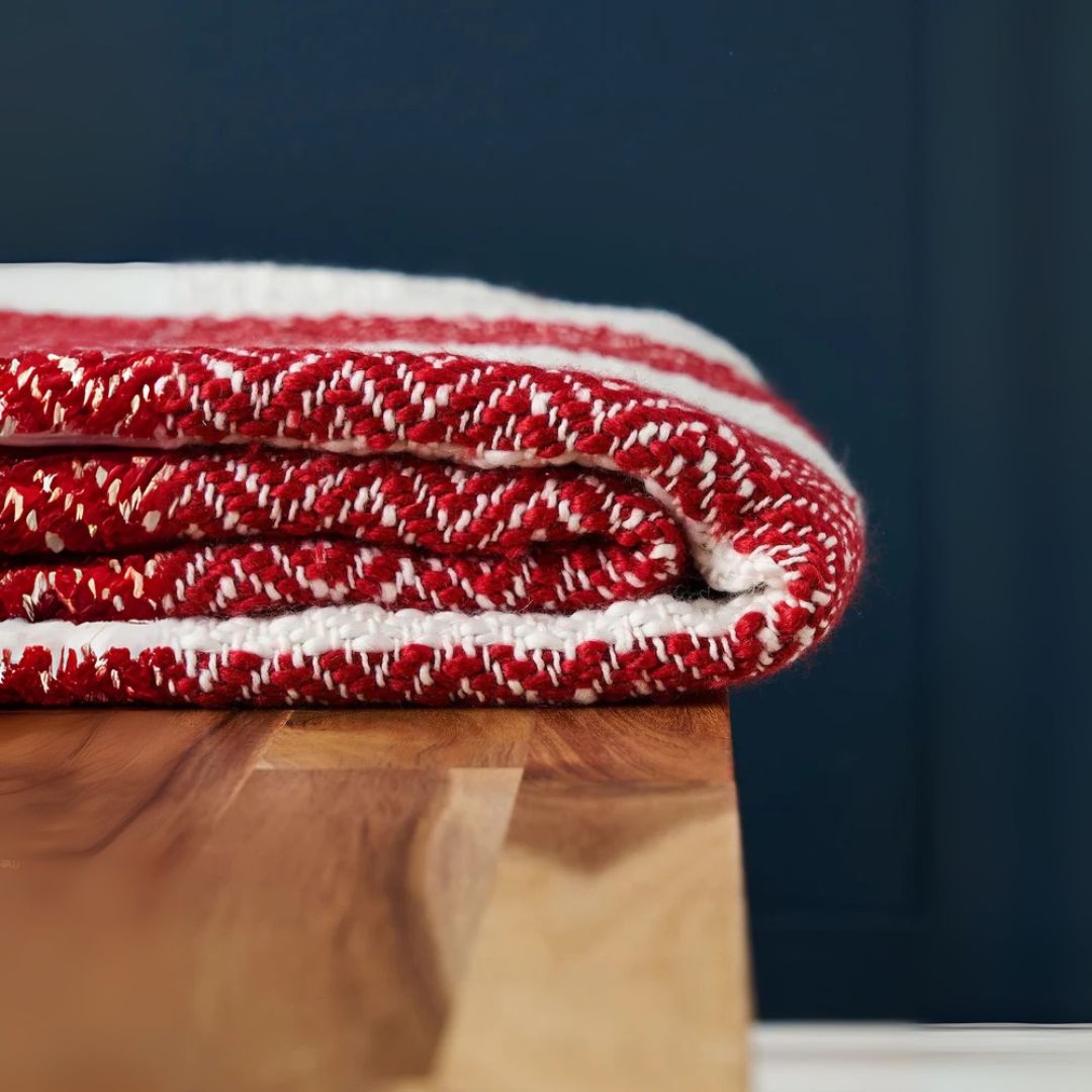 Red & White Christmas Herringbone Stripe Throw